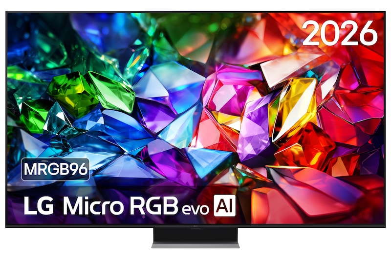 Vooraanzicht van 75 inch LG Micro RGB evo AI MRGB96 4K Smart TV 2026 75MRGB96B9B